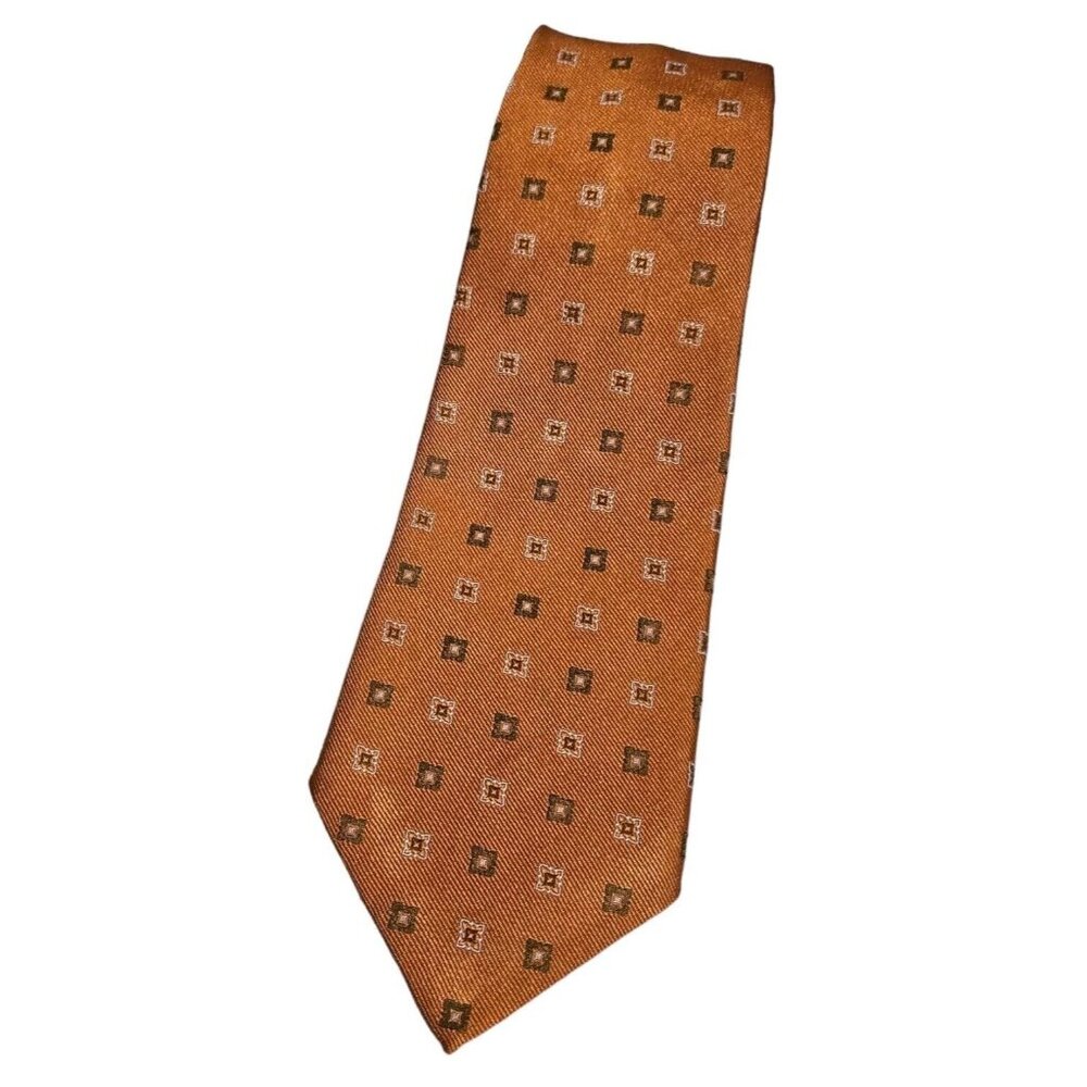 BARBA 7fold Men's 100% Silk Necktie LUXURY Tie Orange Geometric W:4" EUC